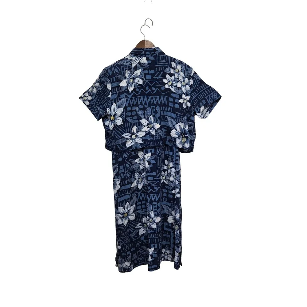 Vintage 90s Liz Baker 2 Piece Set Tropical Floral‎ Dress and Crop Jacket Blue 14